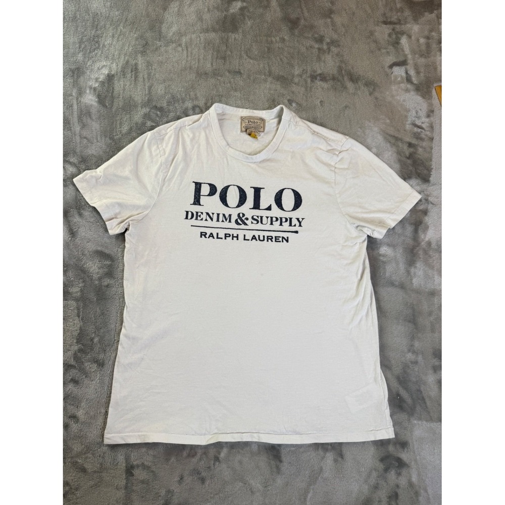 Y2K Polo Ralph Lauren DENIM & SUPPLY Graphic logo T-Shirt Sz L Spellout White